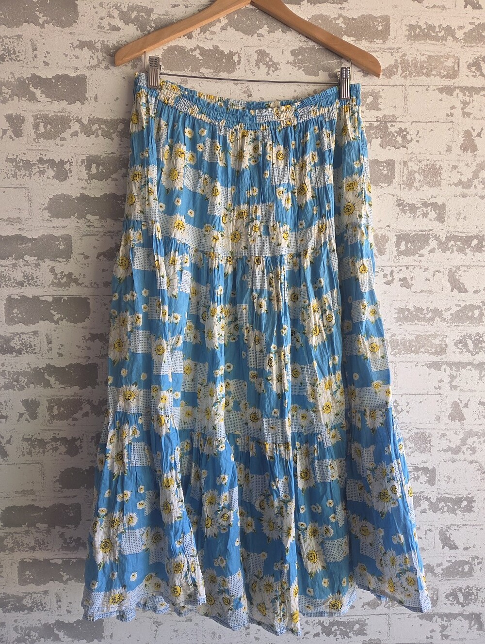Vintage Ashley Hill Daisy Gingham Tiered Maxi Skirt Cotton Cottagecore Large